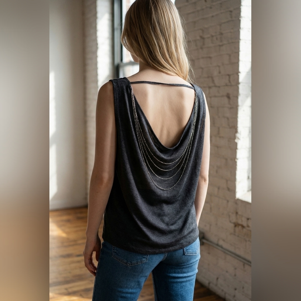 La SENZA Black Draped Tank Top with Chain Detail